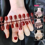 ( Clearance 10-2.5 ) Press On Nails with Glue Nail Sticker 24pcs Short Shiny Fake Nails 992B3
