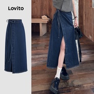 Lovito Casual Skirts Summer/Spring Cowgirl Belted Button Denim Skirts for Women L125AD156 Lovito Ski