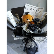 MAWAR Black rose bouquet, artificial black rose, graduation doll