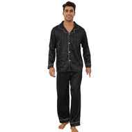 Silk Pajamas for Men, Long Sleeve Men Satin Pajamas Set Striped Button Down 2-Piece Pjs Set