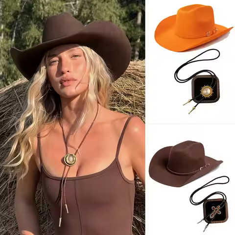 Wool Cowboy Hat Vintage Turquoise Cross Bolo Tie cowgirl outfit Fashion Music Festival Party Outfit 