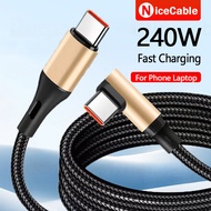 1.5m/3m/5m 90° Elbow Type C Data Cable 240W Fast Charging Braided Data Cable Dual Type-C Charging/Tr