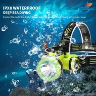 IPX8 Waterproof Diving Headlamp – 350m Super Bright LED Rechargeable Underwater Light