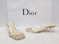 รองเท้าส้นแก้ว คริสตัลกลม Size 41 - 45 Bigsize ส้นสูง 2 นิ้ว รองเท้าผู้หญิง แฟชั่น แบบคาดใส 2 ตอน ง