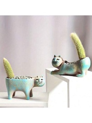 1入組可愛的貓形肉肉花盆，陶瓷創意個性簡約猴尾柱仙人掌花盆，卡通動物