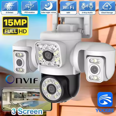 16X Zoom PTZ Camera 8K 15MP UHD Outdoor WiFi IP Camera Four Len Three Screen 360° 16X Zoom PTZ Secur