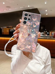 Funda transparente para teléfono con correa y estampado de mariposa y luz de aceite para iPhone 15/15 Pro Max/P13/P14/11/12/ XS/XR/78P/78GES2, Samsung A50/A12/A32/A52/A72/A51/A21/A13/A14/S22 Ultra/S23/A33/A53/S20 FE, Redmi Note 8 Pro/9/10/11/12/10C, Xiaomi 9c/11/12 Pro/12X/Poco X3 NFC.