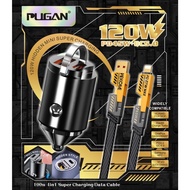 Pugan car fast charger, 120W super fast negative charger, 2 port 1 USB 1 TypeC (4in1) negative charg