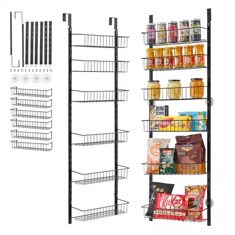 SucceBuy 6/8/9Tier Over the Door Pantry Organizer Heavy-Duty Steel Hanging Spice Rack Hanging Basket