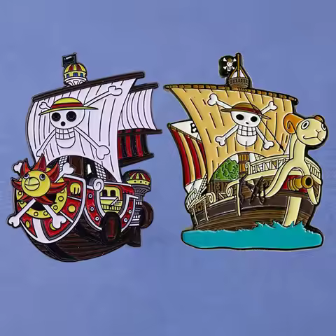 Anime One Piece Going Merry Hard Enamel Pins Collect Thousand Sunny Pirate Ship Metal Cartoon Brooch