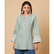 DEBAYU Viscose Rayon Short Kurti A-line Embroidered Long Sleeve Size XL to 3XL PBR