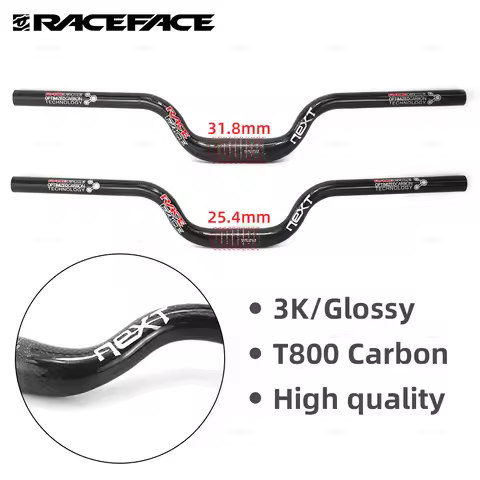 Carbon Riser Handlebar for MTB and BMX, Gloss Handlebar, NEXT Race Face, 31.8mm, 25.4mm Diameter, 56