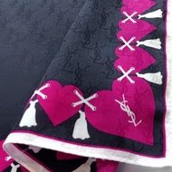 Yves Saint Laurent 古董絲巾 提花 YSL 標誌 - 愛心圖案 23 x 23 英吋