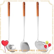 Wok Spatula and Ladle,Skimmer Ladle Tool Set, 17Inches Spatula for Wok, 304 Stainless Steel Wok Spatula