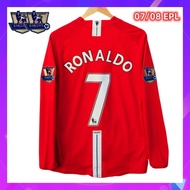 07/08 Men's United Home Jersey 2007-2008 N. 7 Ronaldo Premier League Retro Short Sleeve QQXT