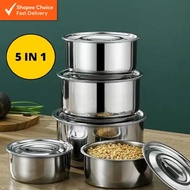 Stainless Steel Cooking Pot Set with Lids (5pcs) | Multipurpose Stock Pots for Cooking & Food Storag