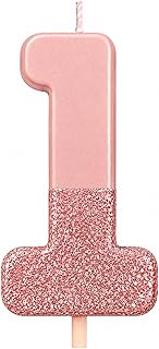 Rose Gold Glitter Number 1 Candle | Premium Quality Cake Topper Decoration | Pretty, Sparkly For Kid