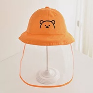 防疫防飛沫 兒童防疫遮陽帽 可愛小熊款 2-5歲 (面罩可拆卸) 橘色