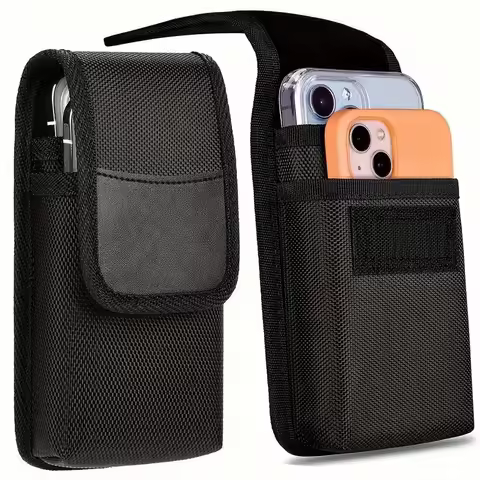 Men's Nylon Dual Pocket Cell Phone Belt Pouch Case - Durable, Outdoor Cell Phone Pouch Case