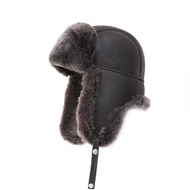 Mumcu's Leather Aviator Russian Ushanka Trapper Shearling Sheepskin Fur Ear Flap Waterproof Winter H