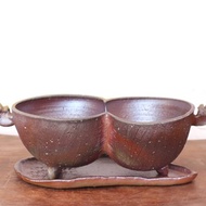 備前燒花盆 大 [附托盤] u-070