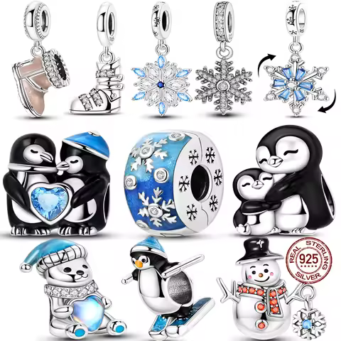 925 Sterling Silver Winter Series Snowflake Penguin Dangle Fit Original Charm Pendent Dangle Bracele