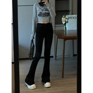 bootcut pants seluar bootcut seluar bootcut woman Black High Waist Fleece Lining Thickened Small Fla