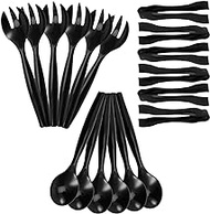 Heavy Duty Disposable Plastic Serving Utensils, Three Spoons, Forks, And Tongs, For Buffet Set Trays Food Warmers for Parties &amp; Events Chafing Dishes for Catering (18 Serving Utensil Set)