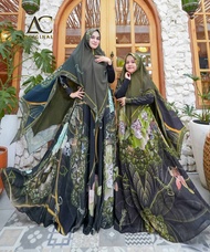BISA COD || ALISHA MUSLIM FASHION COUPLE IBU ANAK GAMIS SYAR'I SET KHIMAR TERBARU CERUTY PRINTING FA