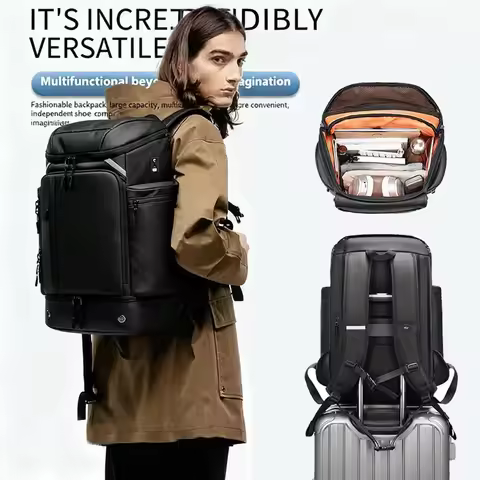 Men large capacity travel backpack,50L waterproof hiking trekking Backpack With separate shoe bag,Bu