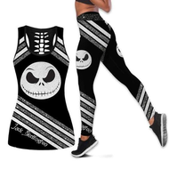 【Worth-Buy】 Jack Skellington Women's Hollow Vest And Womens Leggings Yoga Suit Fitness Leggings Sports Suit Legging Yoga Set