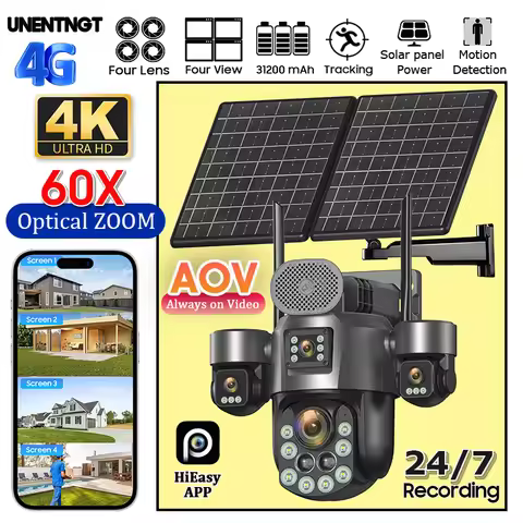 AOV 20MP 24/7 Recording Solar Camera 4G Home Outdoor 31200 MAh Surveillance 60X Optical Zoom Auto Tr