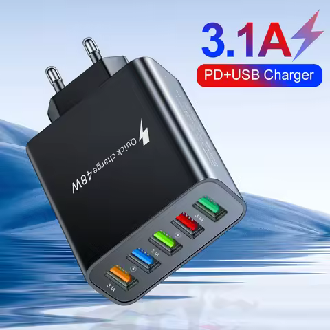USB 48W 3.1A Fast Charging Charger 5 In 1 Multi Ports USB Portable Charger Quick Charging Power Adap