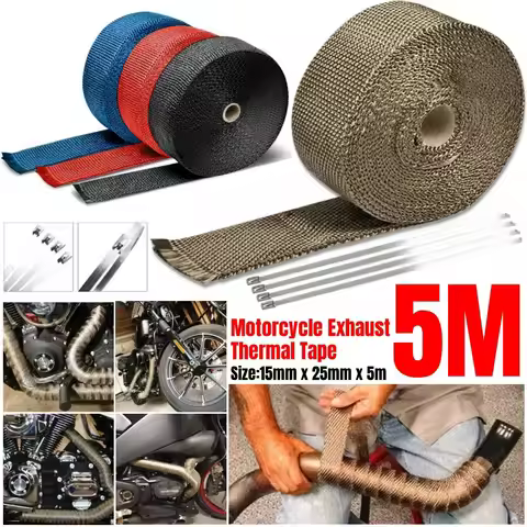 5M Motorcycle Exhaust PipeThermal Tape Fiberglass Heat Shield Tape Motorcycle Heat-resistant Wrap Ta