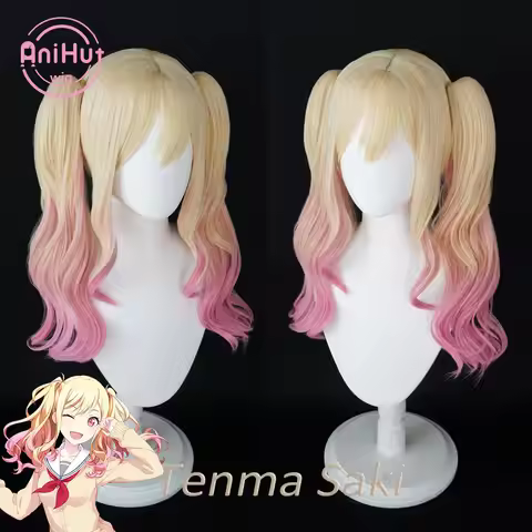 【AniHut】Tenma Saki Pink Blonde Mixed Cosplay Wig Project SEKAI COLORFUL STAGE! Wavy Heat Resistant S