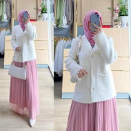HUNHUN - Chu Knitted Cardigan Tweed Blazer White Premium Korean Tweed Outer Cardigan Korean Cardi/ A