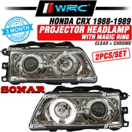 Sonar Honda CRX 1988 - 1989 / 1990 - 1991 Projector Headlamp With Magic Ring ( Clear + Chrome )