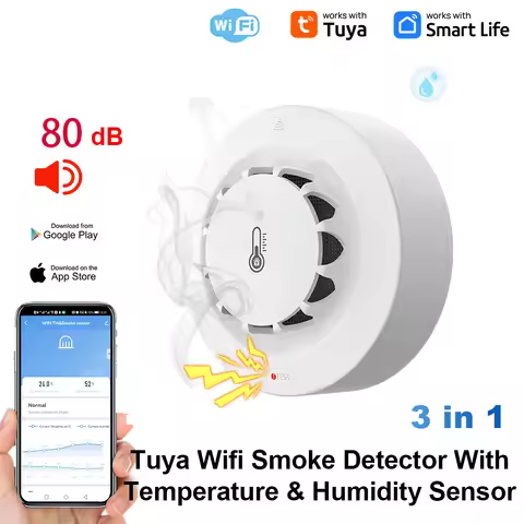 Tuya WiFi Temperature and Humidity Sensor Smoke Detector Protection Alarm Smoke House Combination Fi
