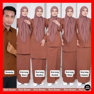 Raya 2025 Dhia Cotton Set 1231 Rich Brown Baju Kurung Moden Kedah Riau Mini Sulam Kemeja Sedondon