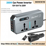 【 12V/24V to 220V】200WCar Power Inverter dengan PD30W & QC3.0 Fast Charge 2USB Ports