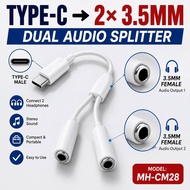 USB C to Dual 3.5mm Headphone Splitter MH-CM28 | Type C Audio Adapter