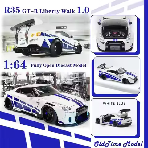 OldTime 1:64 LB GTR R35 FNF livery White Blue Full Open Die-Cast Car Model Collection Miniature