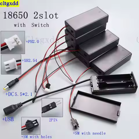 Cltgxdd 1 Set 18650 2Slot With Lid Switch Battery Cartridge PH2.0/XH2.54/USB/DC/SM With Needle and C