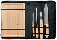 High Quality Stainless Steel BBQ Set of 5 Pieces with Knives, Chopping Board, Sharpener and Fork - B