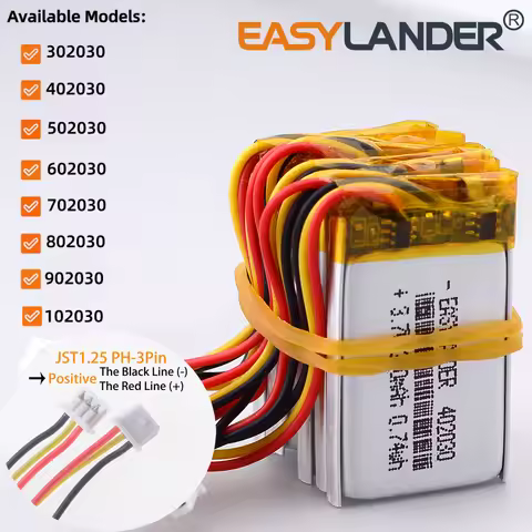 JST 1.25mm 3pin 402030 3.7V 200mAh Lithium Polymer LiPo Rechargeable Battery 302030 502030 602030 70