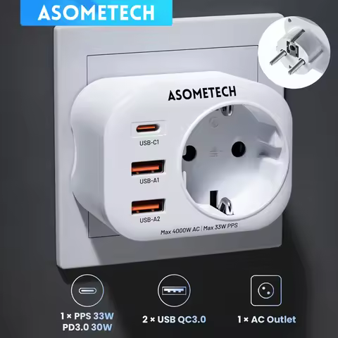 33W GaN Charger PPS PD 30W QC3.0 Multi USB C Charger Wall Socket With 4000W AC Outlets Super Fast Ch