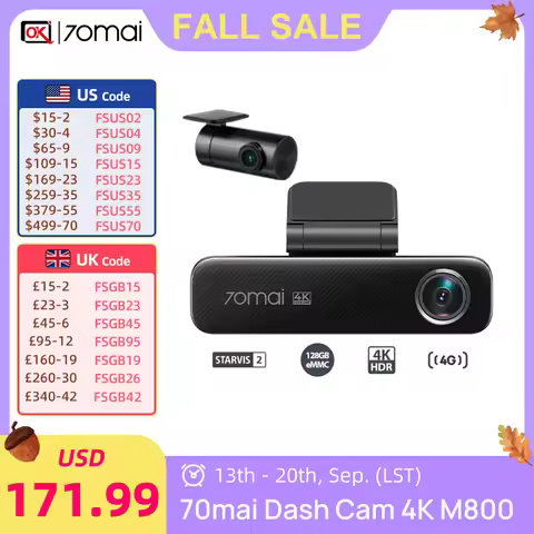70mai Dash Cam 4K M800 EMMC 128GB HDR Built-in GPS ADAS 24H Parking Monitor LTE 4G Compatible Voice