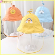 Gigicloud Kids Cotton Bucket Hat Large Brim Sunscreen Protective Fisherman Cap With Detachable Face Shield