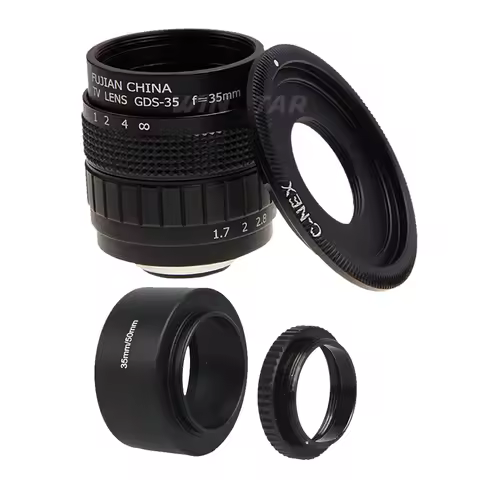 FUJIAN 35mm F1.7 CCTV Lens + C-NEX Mount + Lens Hood + Macro Ring for SONY E Mount A6500 A6300 A6000