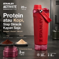 MERAH Stanley Activate Shaker Bottle 20oz 591ml Red, Protein and Coffee Bottle with 3oz Powder Compa